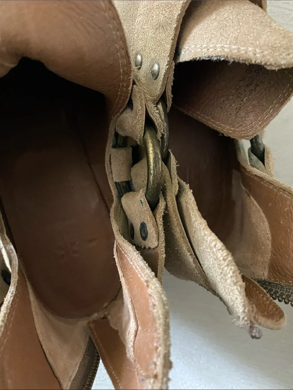 Frye Ray Suede Leather Harness Ankle Booties Sage Tan 8.5m